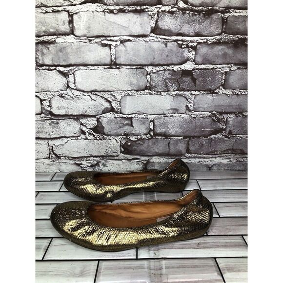Lanvin Paris Gold Metallic Leather Snake Skin Print Ballet Flats Women Sz 39EU/8 - Picture 10 of 16
